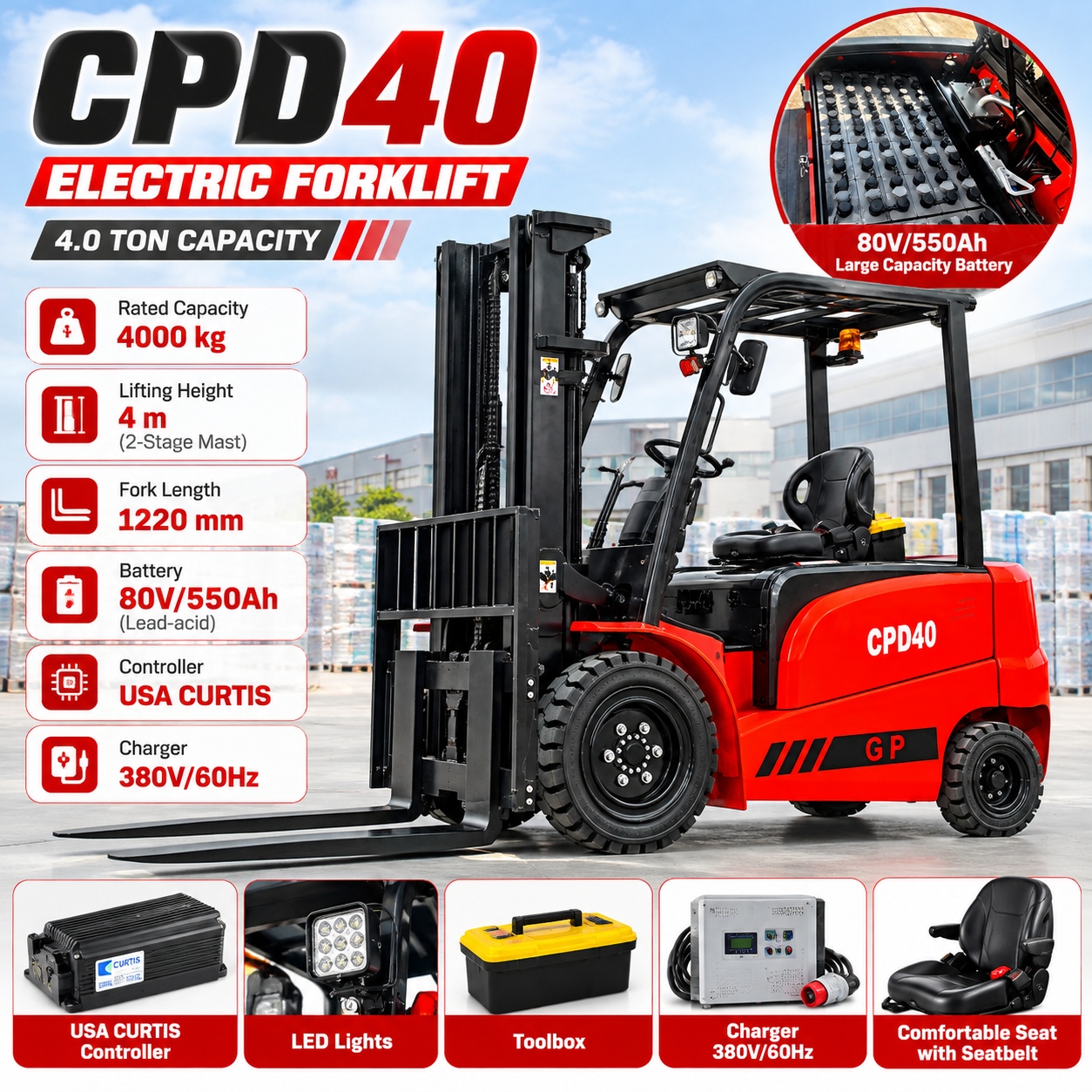 CPD40电动叉车产品宣传海报 CPD40电动叉车产品宣传海报